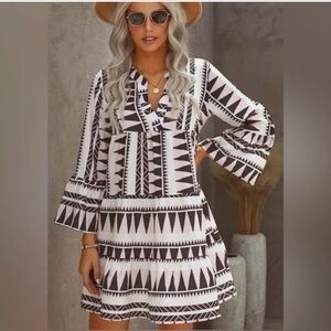 Aztec~Split V Neck Straight Hem A-Line Dress Size XL 🪴🆕🪴